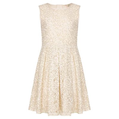 ivory Sequin Lace Sleeveless Party Dress